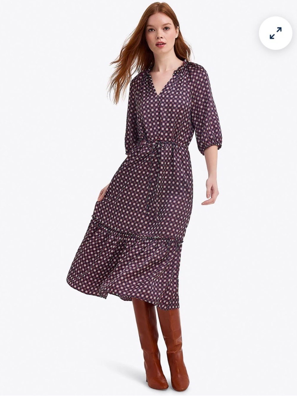 Draper James Martina Popover Midi Dress Blue Red Size M